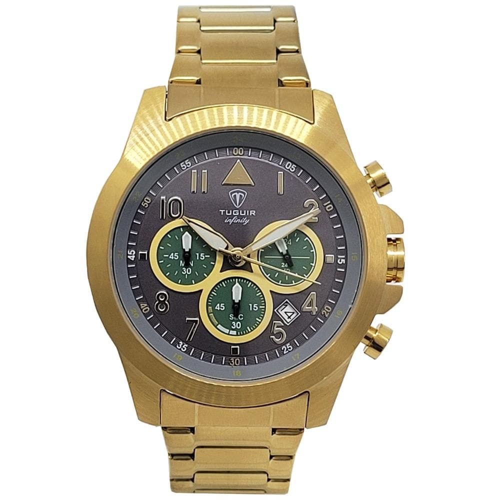 Relógio Tuguir Masculino Ref: 6117b Tgi37087 Cronógrafo Aço Dourado