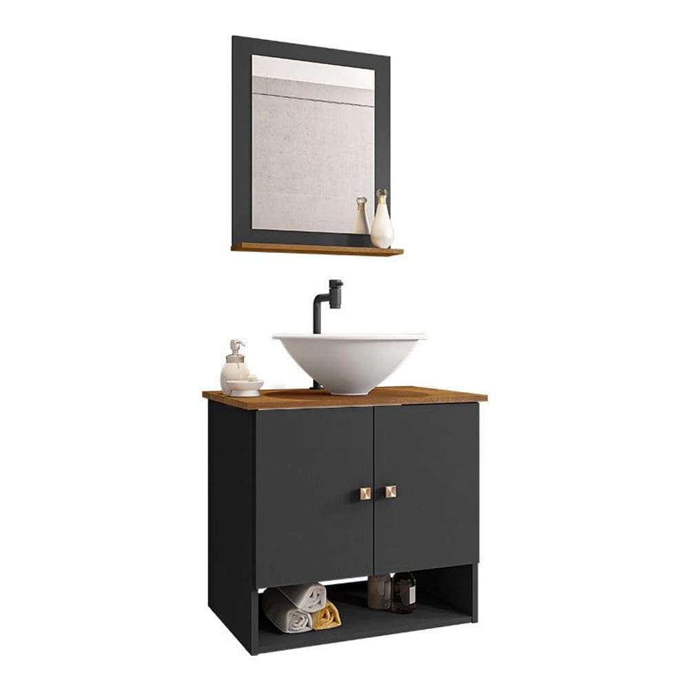 Gabinete Banheiro Deli Lume Bco Torneira Valv Click Black