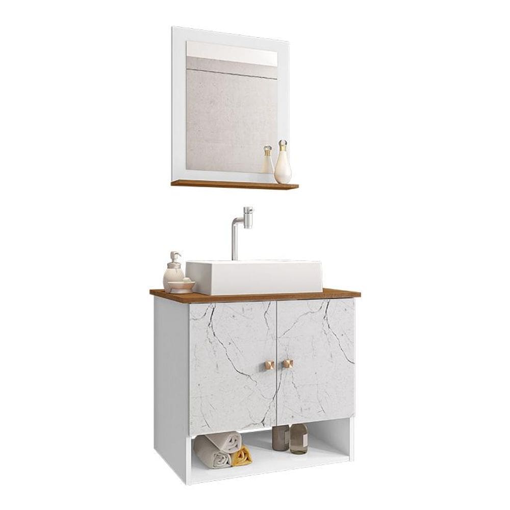 Gabinete Arm Banheiro Deli 2 Portas com Cuba Torino Branca
