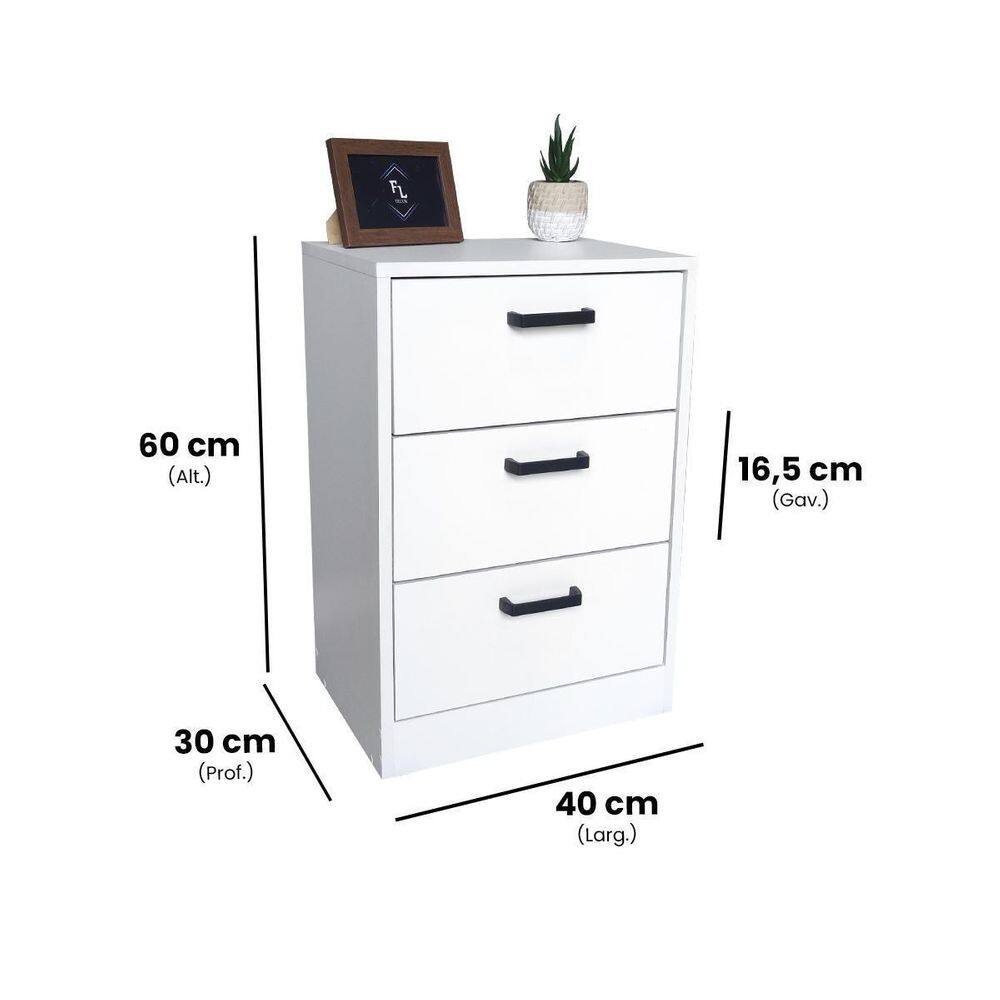 Mesa De Cabeceira 40Cm 3 Gaveta Quarto Cama Puxador Dourado