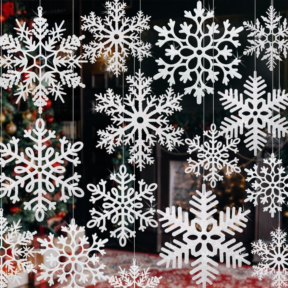 Enfeites de flocos de neve YOTNUS Large, 24 peças para árvore de Natal