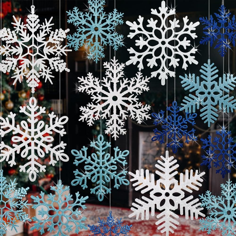 Enfeites de flocos de neve YOTNUS Large, 24 peças para árvore de Natal