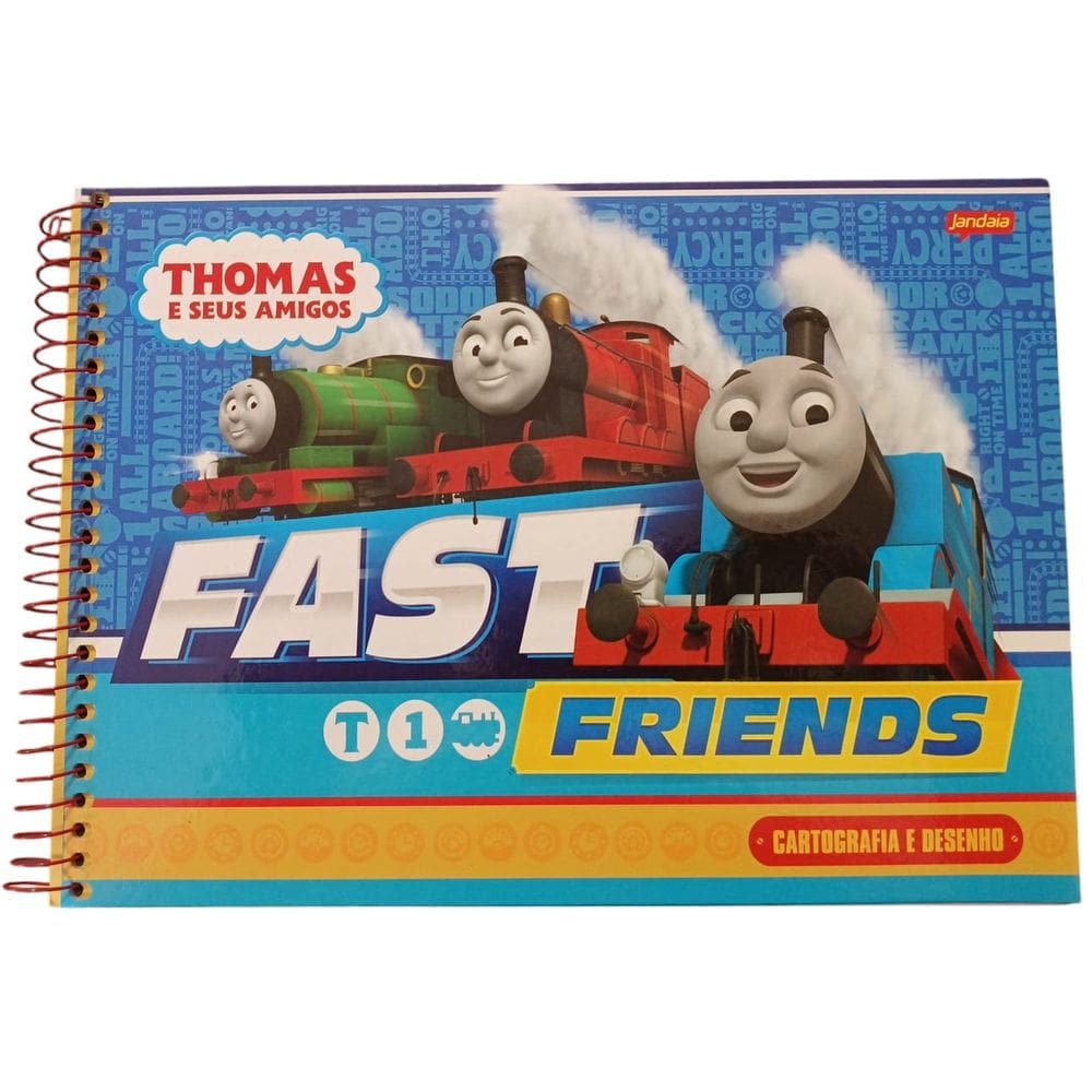 Caderno de Cartografia e Desenho Capa Dura 96 Folhas Thomas e Seus Amigos Jandaia
