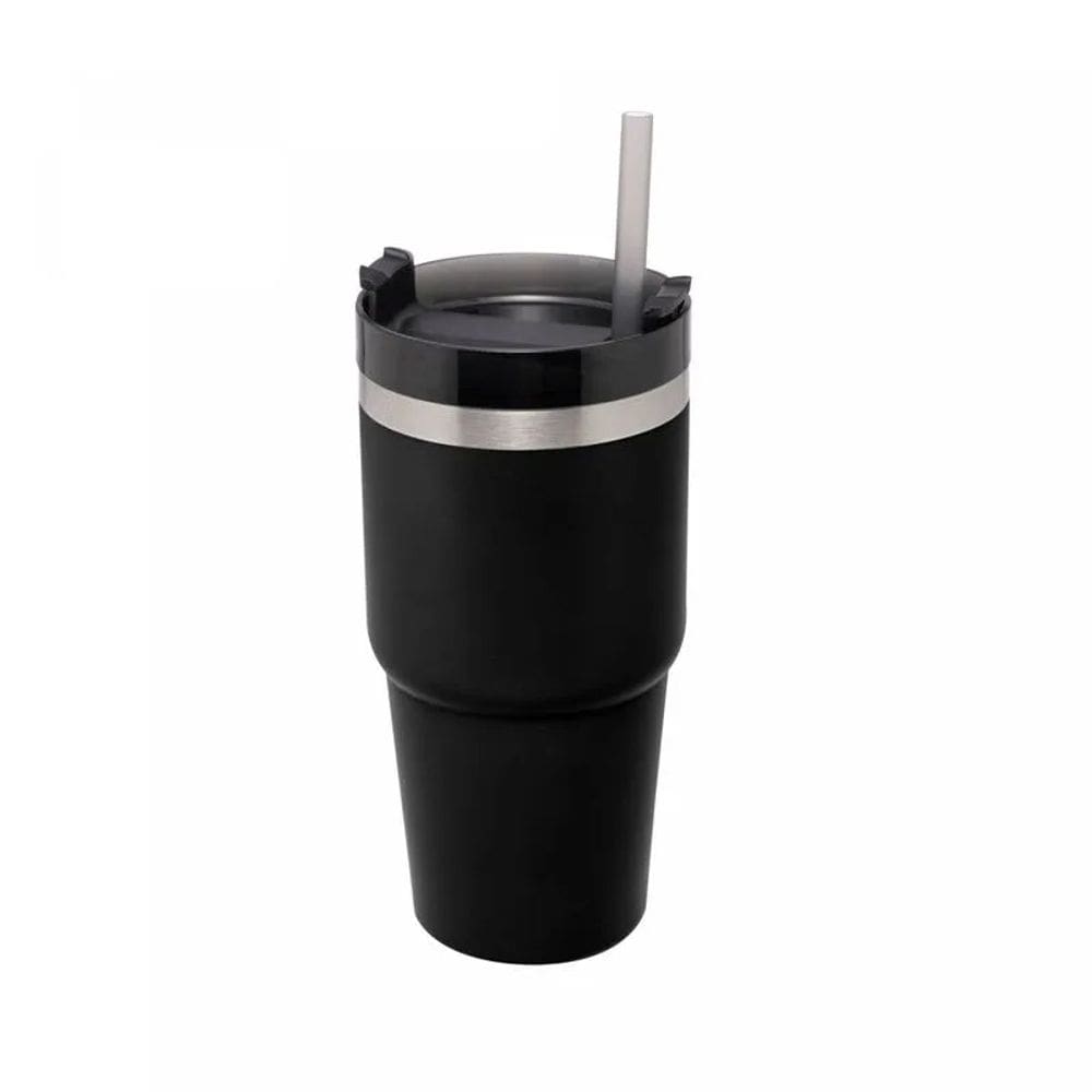 Copo Térmico de Aço Inox Parede Dupla SlimTerm com Base Ergonômica e Canudo 590ml Preto 29570 - Wolff