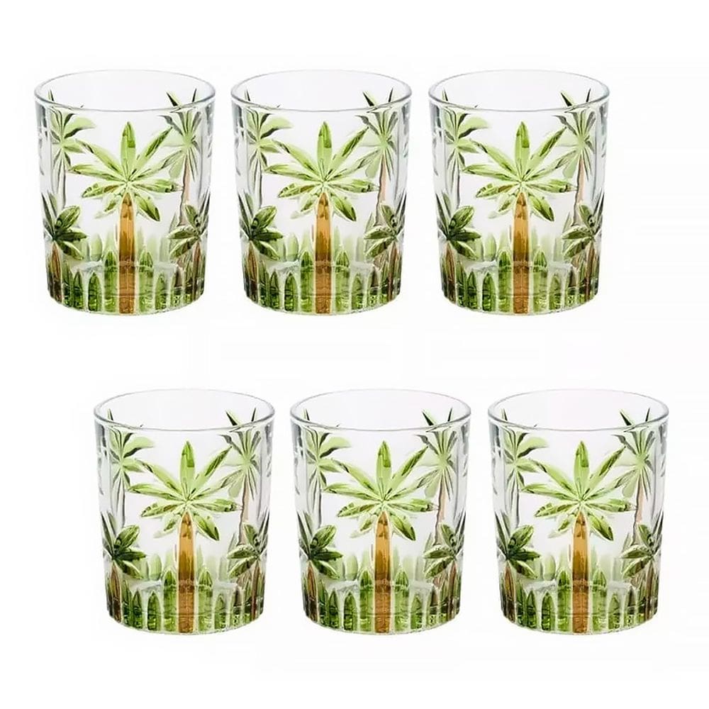 Conjunto de 6 Copos Baixo de Cristal Palm Tree Handpaint 340ml 27773 - Wolff
