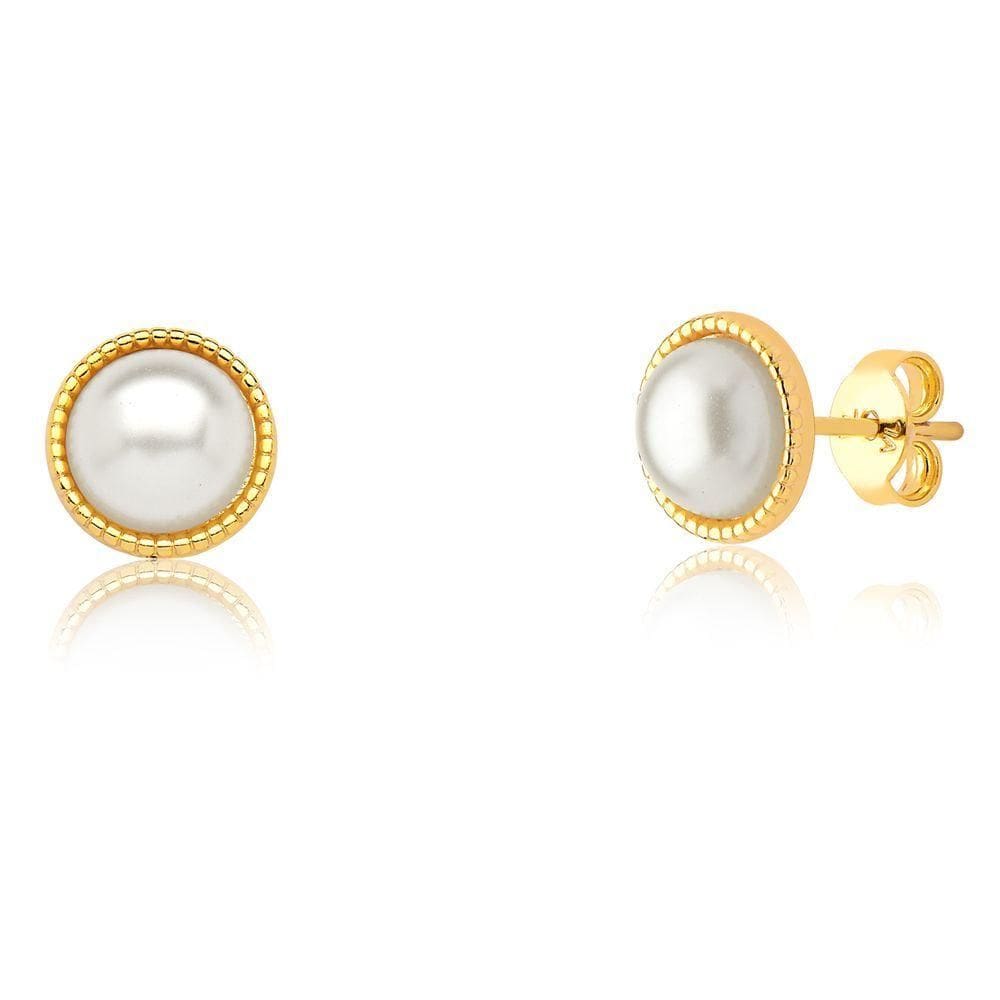 Brinco Pérola Cabochon Revestido Em Ouro Medida 1,5cm