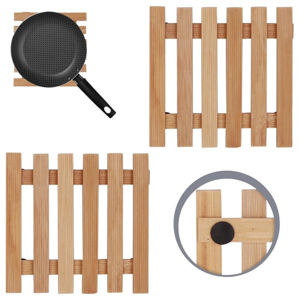 Descanso De Panela Quadrado Madeira Ripado 14,5Cm Kit 02 Un