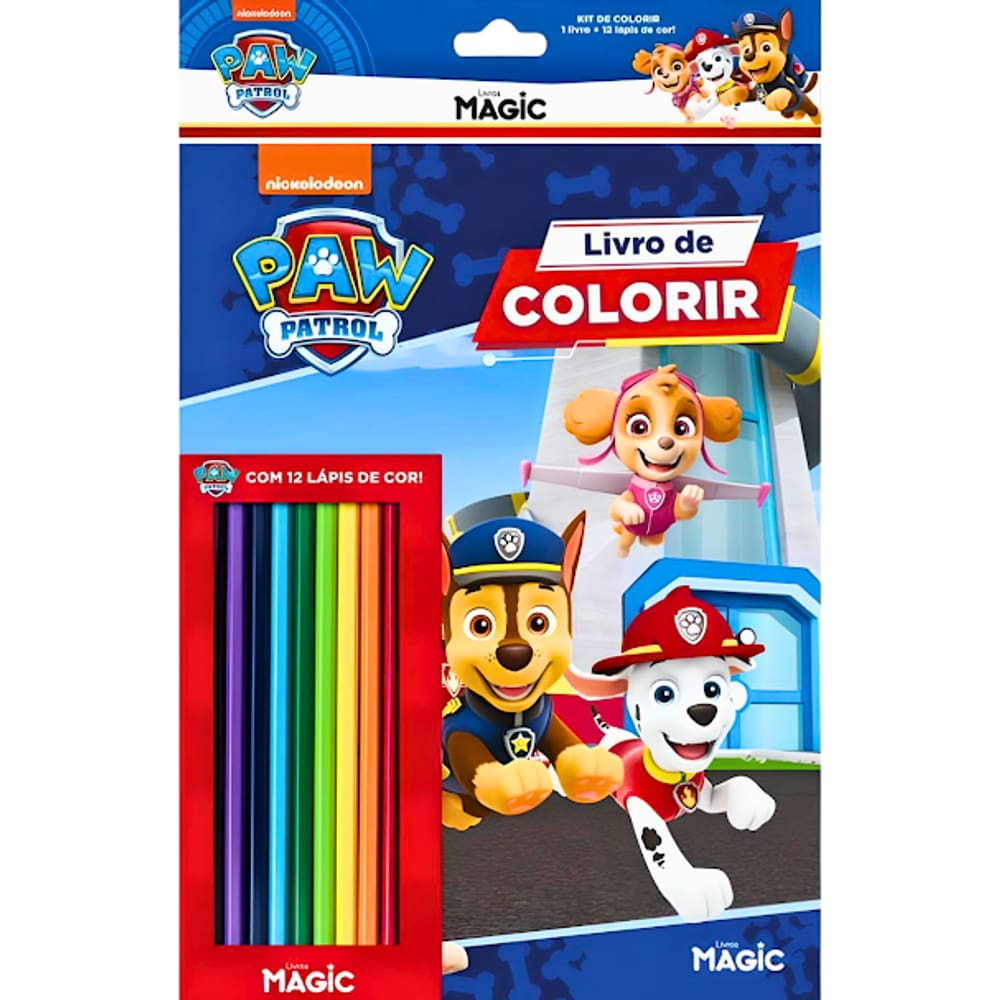 Livro De Colorir Kit Lápis de Cor Patrulha Canina Magic Kids