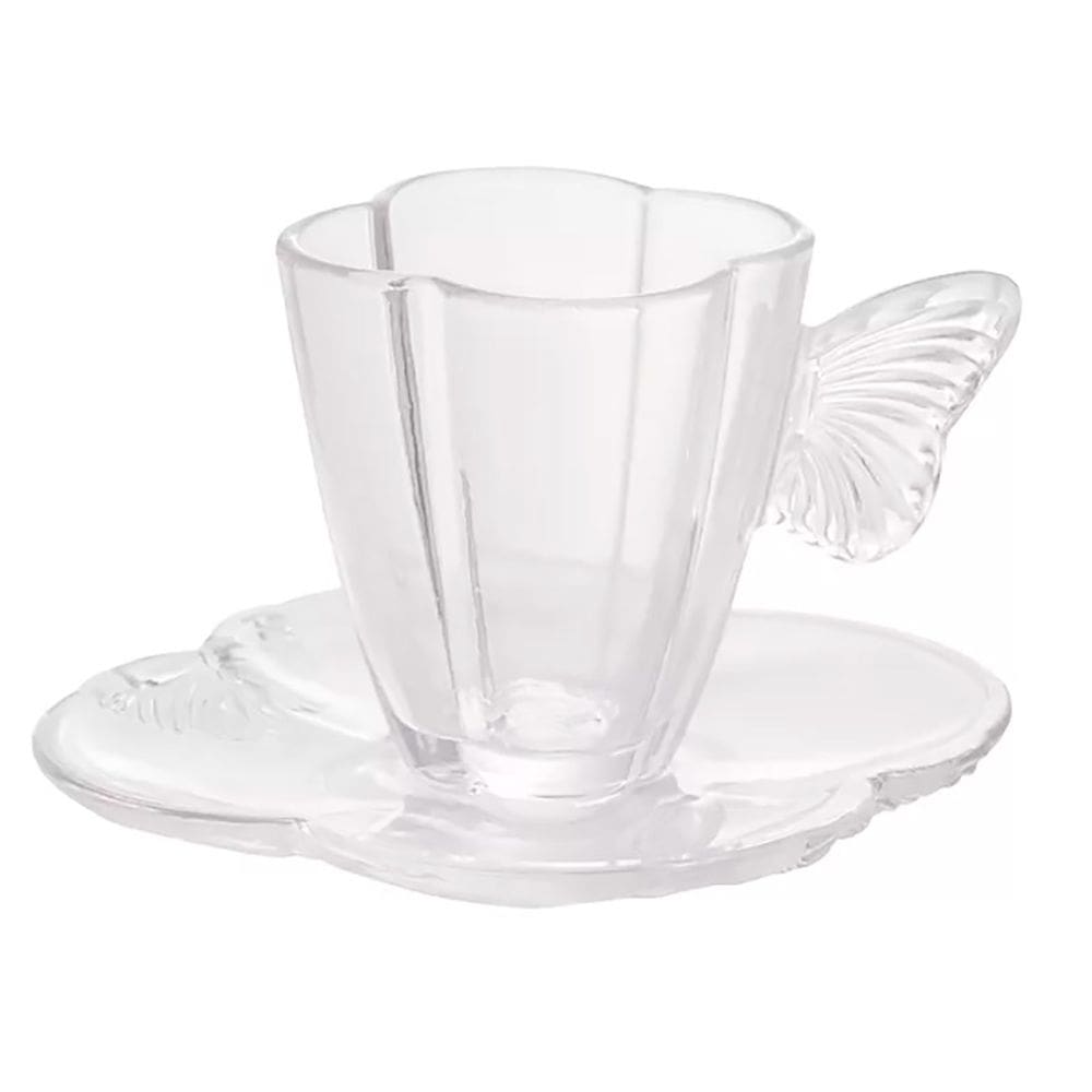 Conjunto 4 Xícaras de Café de Vidro com Pires Butterfly 80ml 29271 - Wolff
