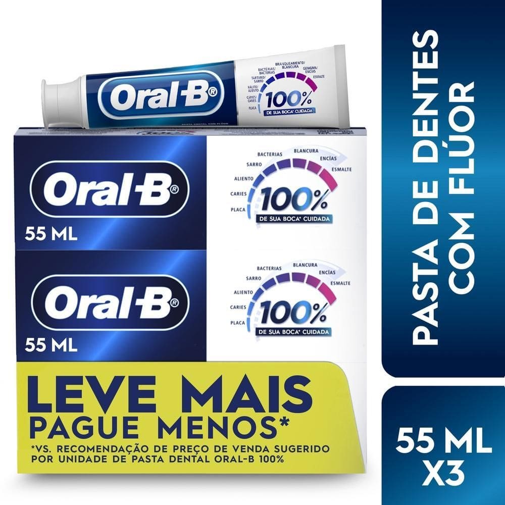 Creme Dental Oral-B 100% com 3un 70g