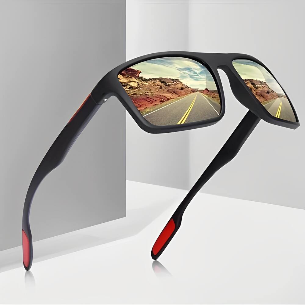 Óculos De Sol Masculino Polarizado Square Vermelho Com Proteção UV - OMG