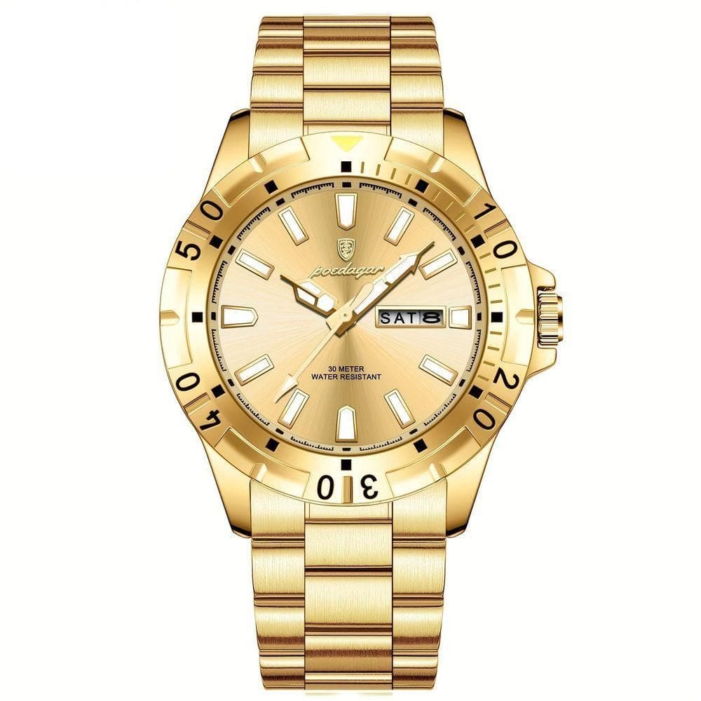 Relógio Masculino Impermeável Pulseira De Aço Inoxidável Movimento Quartzo Estilo Casual Dourado