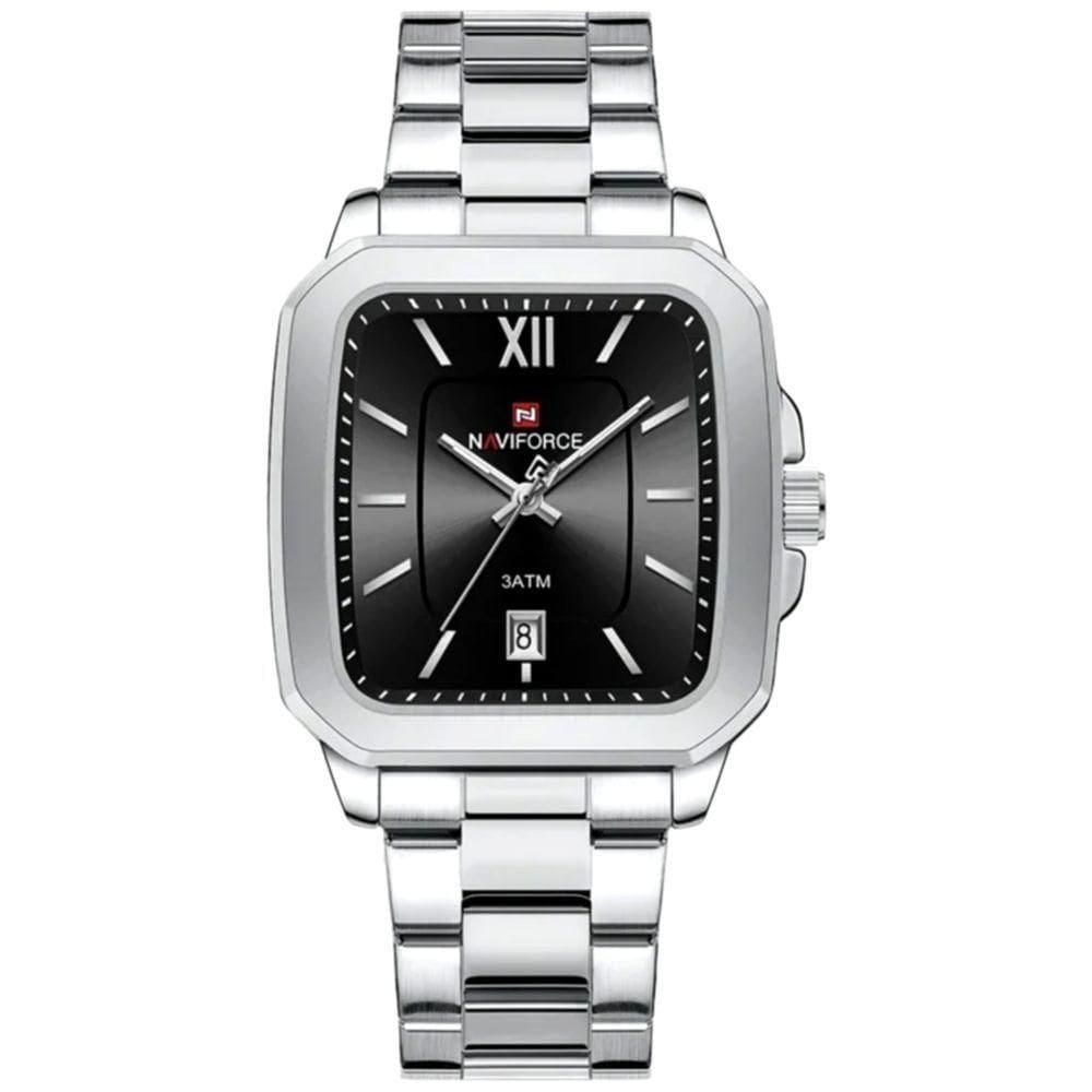 Relógio De Quartzo Masculino Casual Mostrador Quadrado Em Aço Inoxidável Impermavel Preto