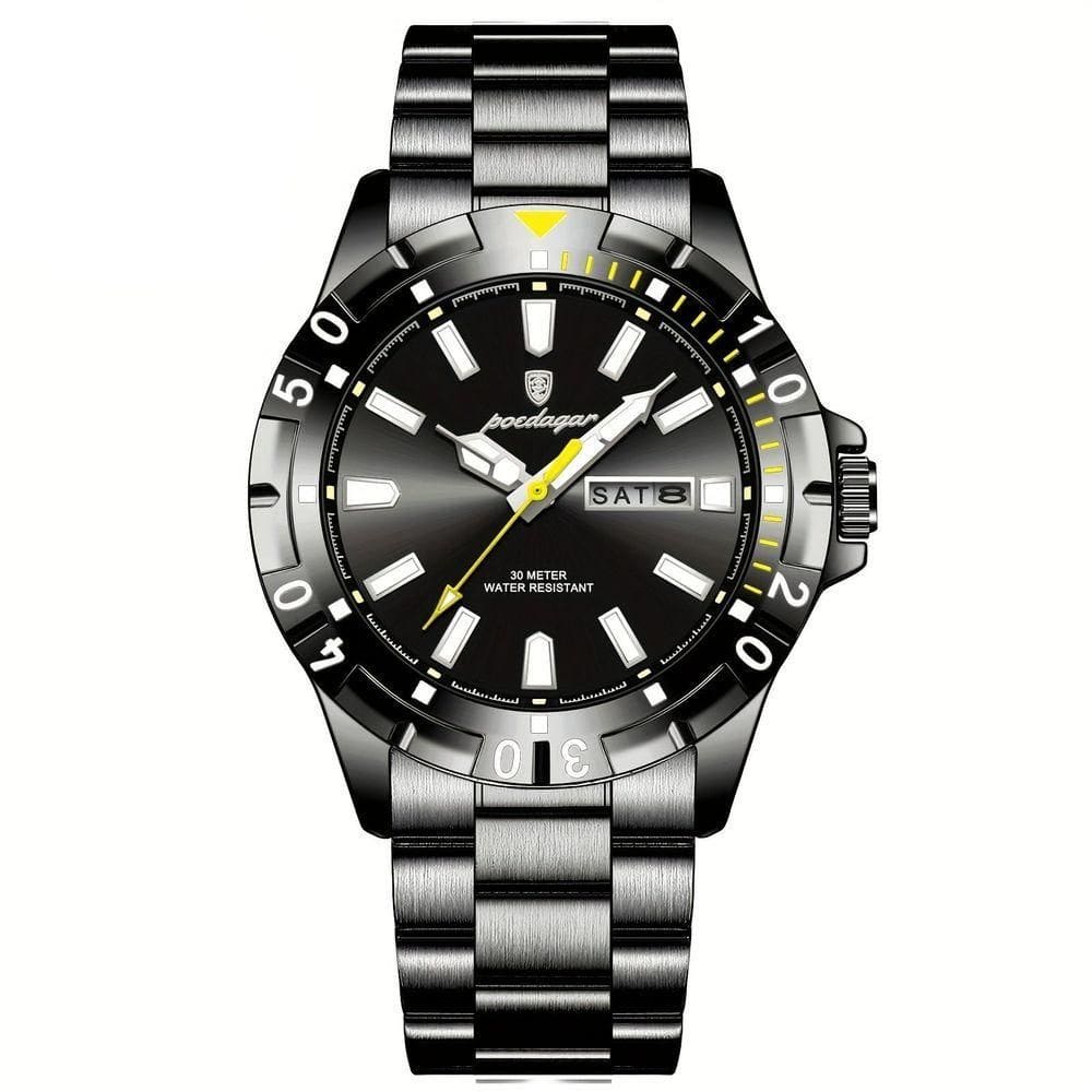Relógio Masculino Impermeável Pulseira De Aço Inoxidável Movimento Quartzo Estilo Casual Preto
