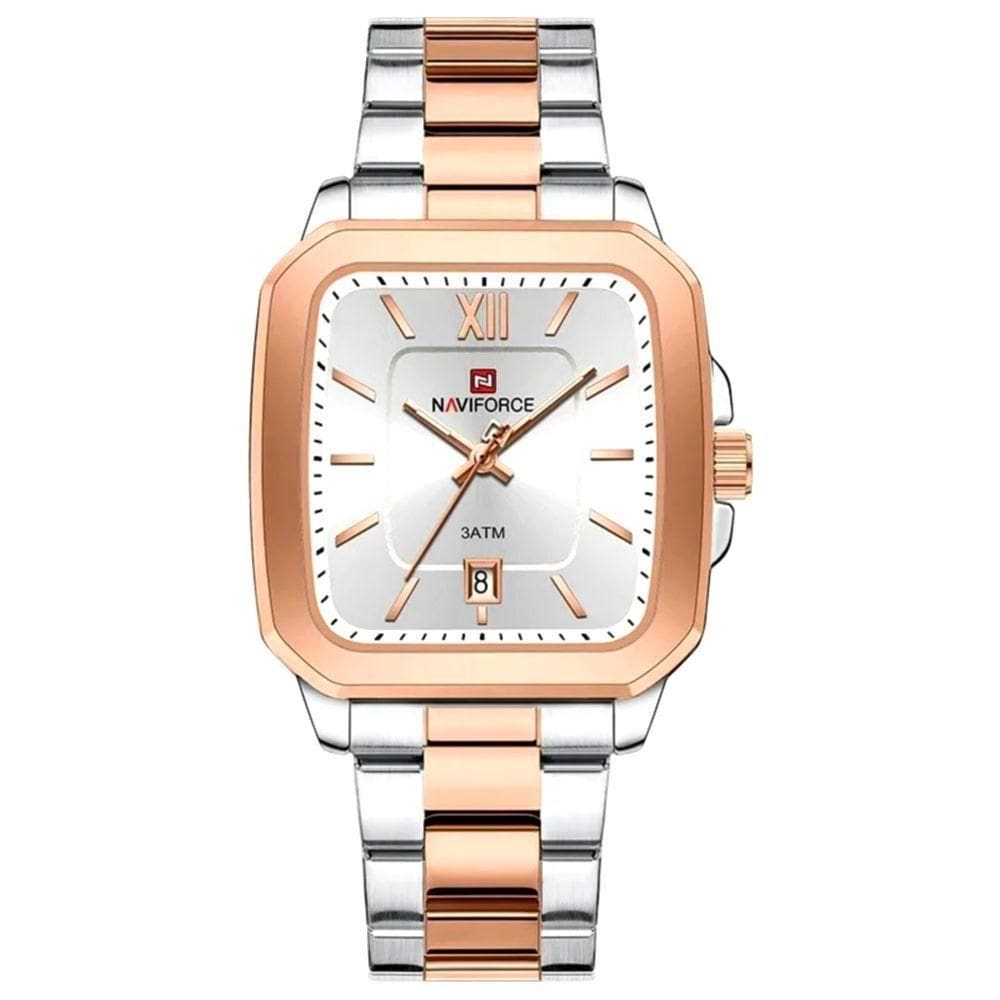 Relógio De Quartzo Masculino Casual Mostrador Quadrado Em Aço Inoxidável Impermavel Prata Rose