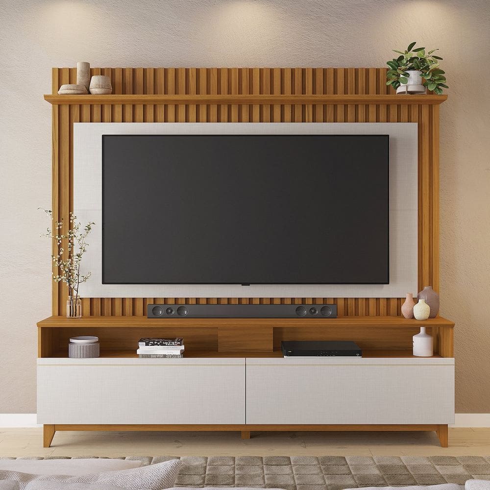 Home Theater para Tv de 65” com Detalhe Ripado da Nt 1340 Freijó /Off White