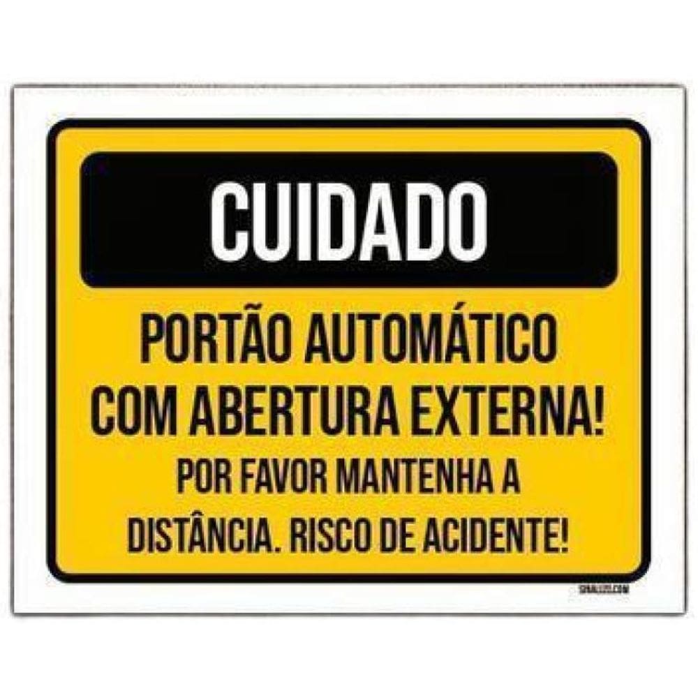 Placa Sinalização - Cuidado Portão Abertura Externa 27X35