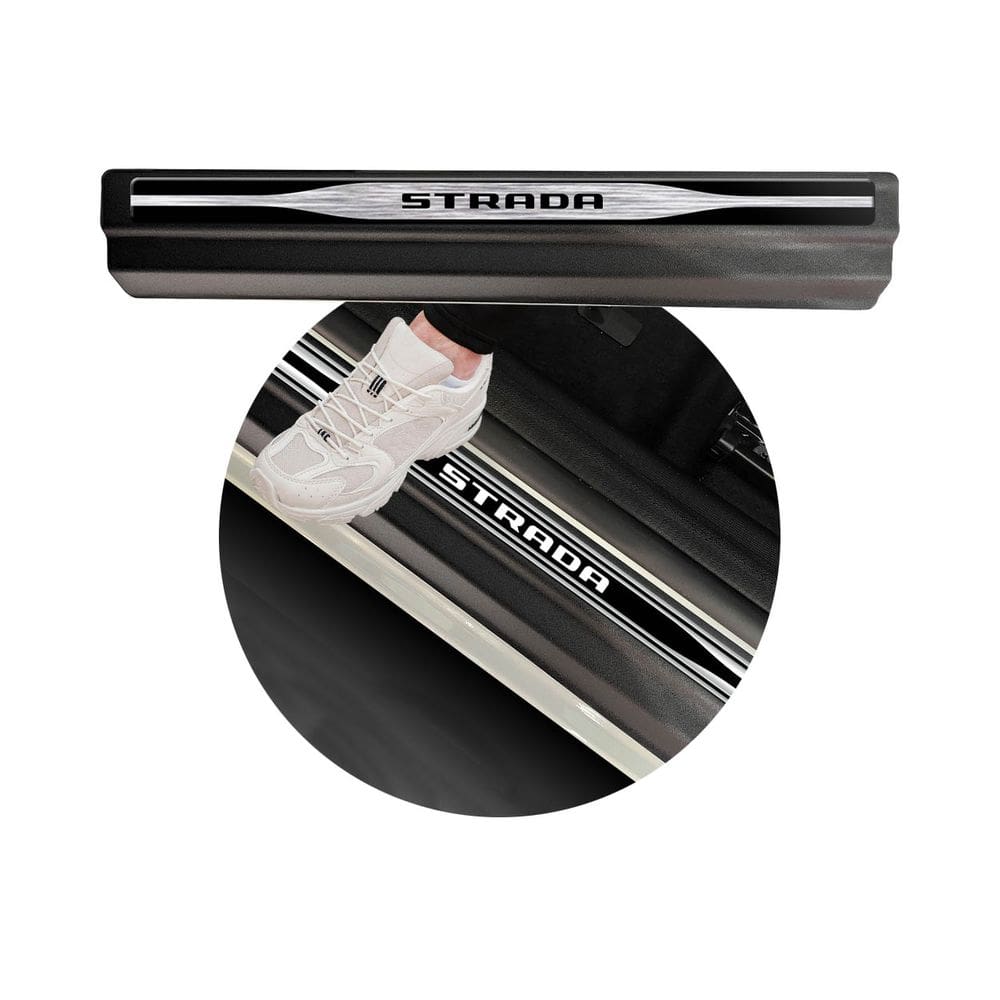 Jogo Soleira Premium Elegance Fiat Strada 2020 2021 Cabine Simples - 2 Portas ( Vinil + Resinada 8 Peças )