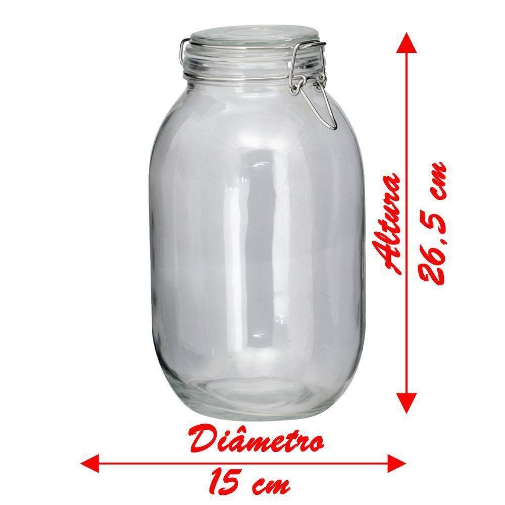 Pote De Vidro Hermético Tampa 3,1l Conserva Com Vedação