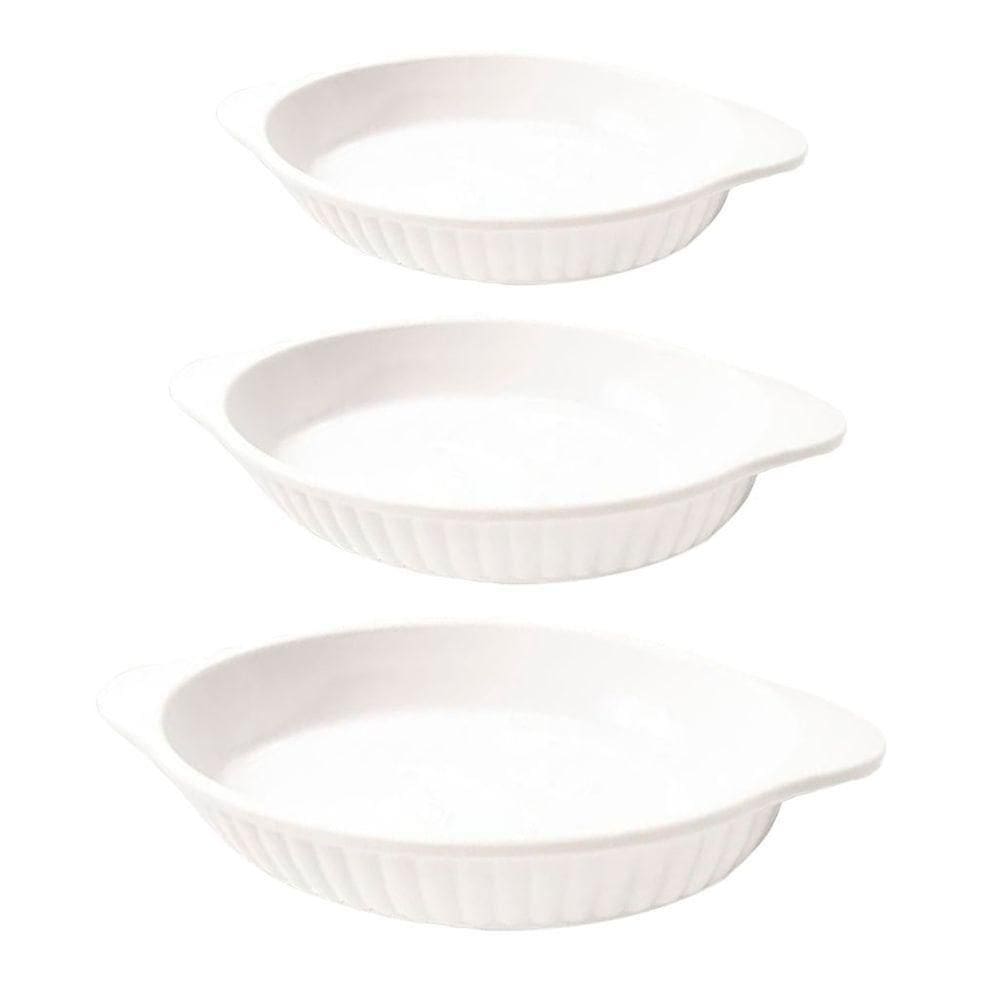 Jogo De Travessas Melamina Oval Branca 3 Peças