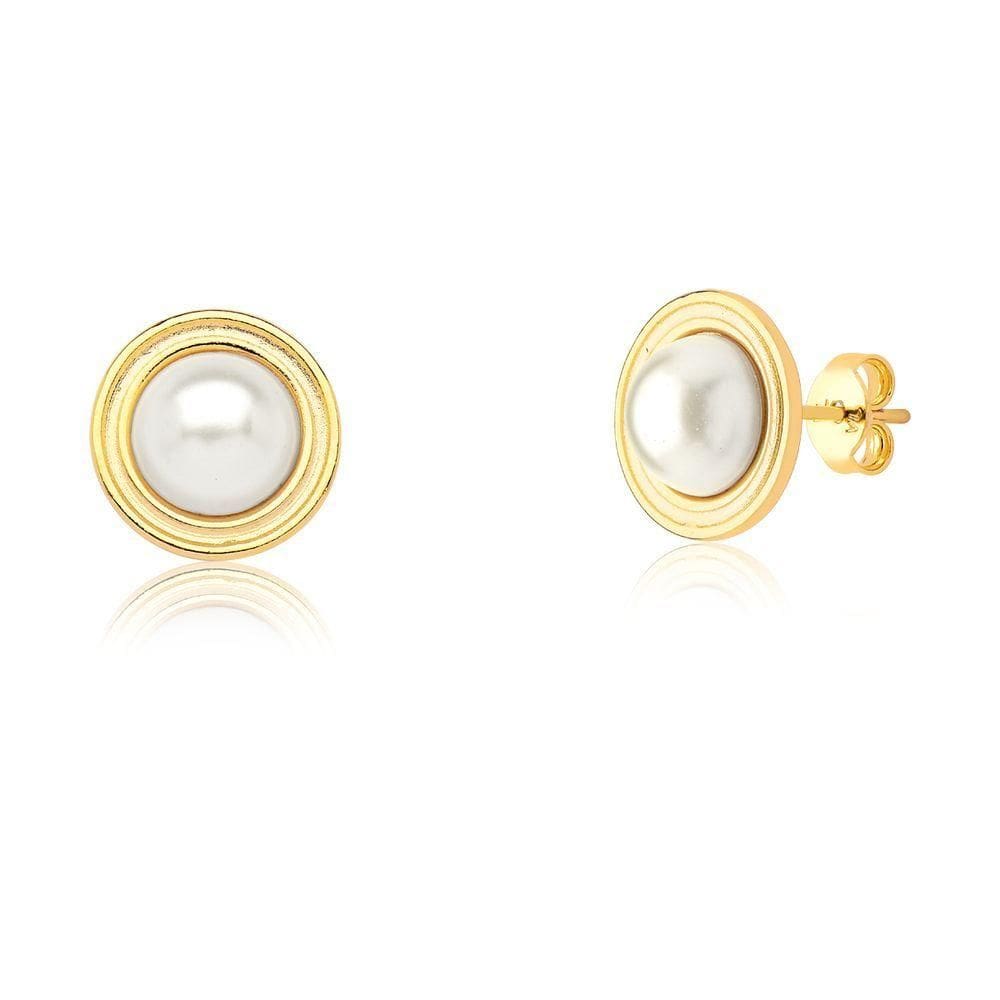 Brinco Pérola Cabochon Revestida Em Ouro Medida 1,8cm