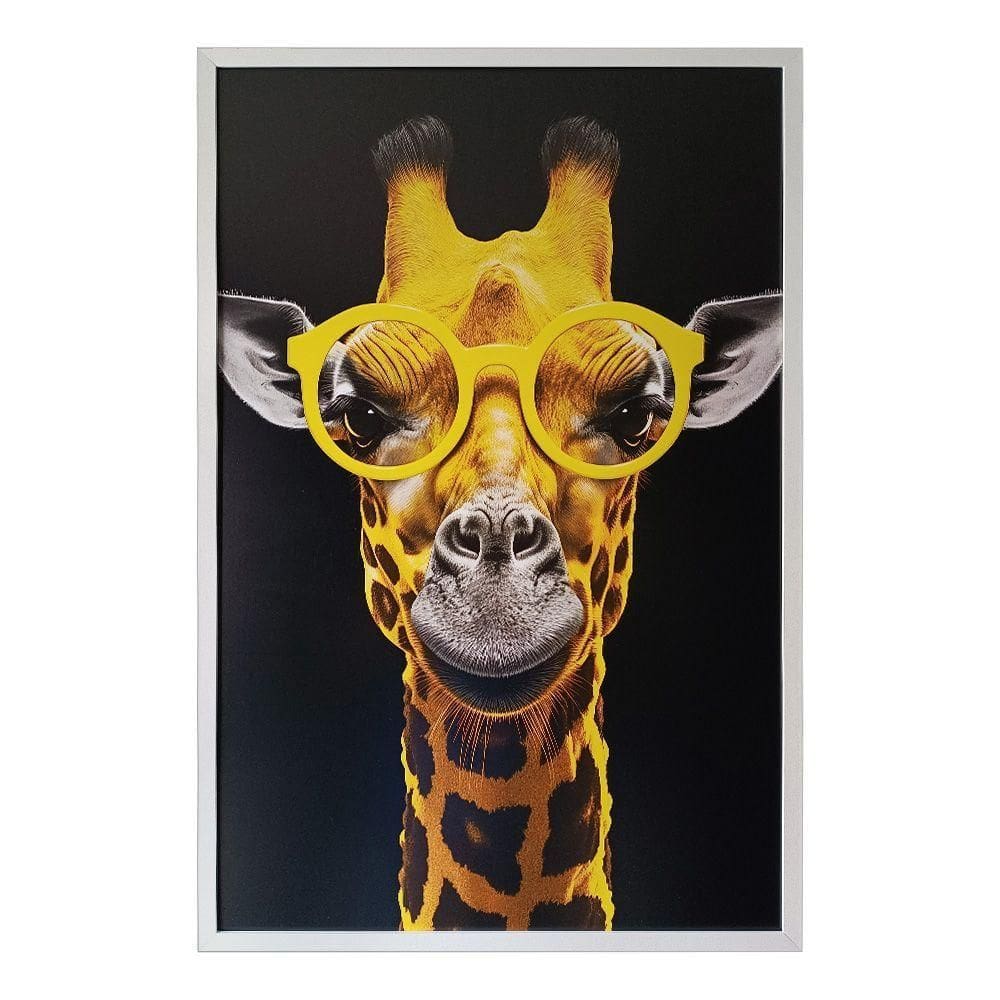Quadro Decorativo Girafa De óculos Moldura Cx Alta 100x66 Titulo Moldura Branca