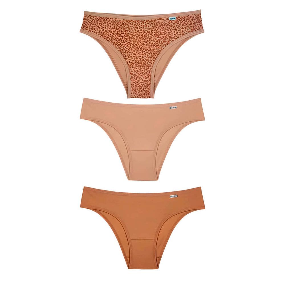 Kit Calcinha Del Rio Feminina 3 PeçasBiquíni Onça Lisa