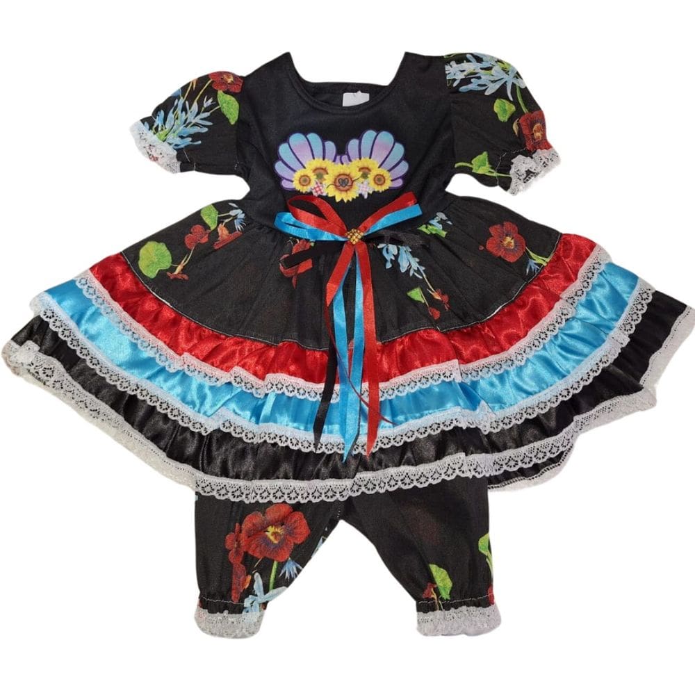 Vestido Festa Junina Baby Sereia Tutu Colorido com Calça