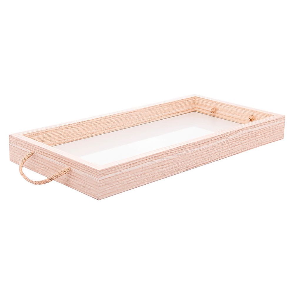 Bandeja Retangular de Mdf com Fundo Tipo Palha Natural e Alça 41,5x20x4cm 5670 - Lyor