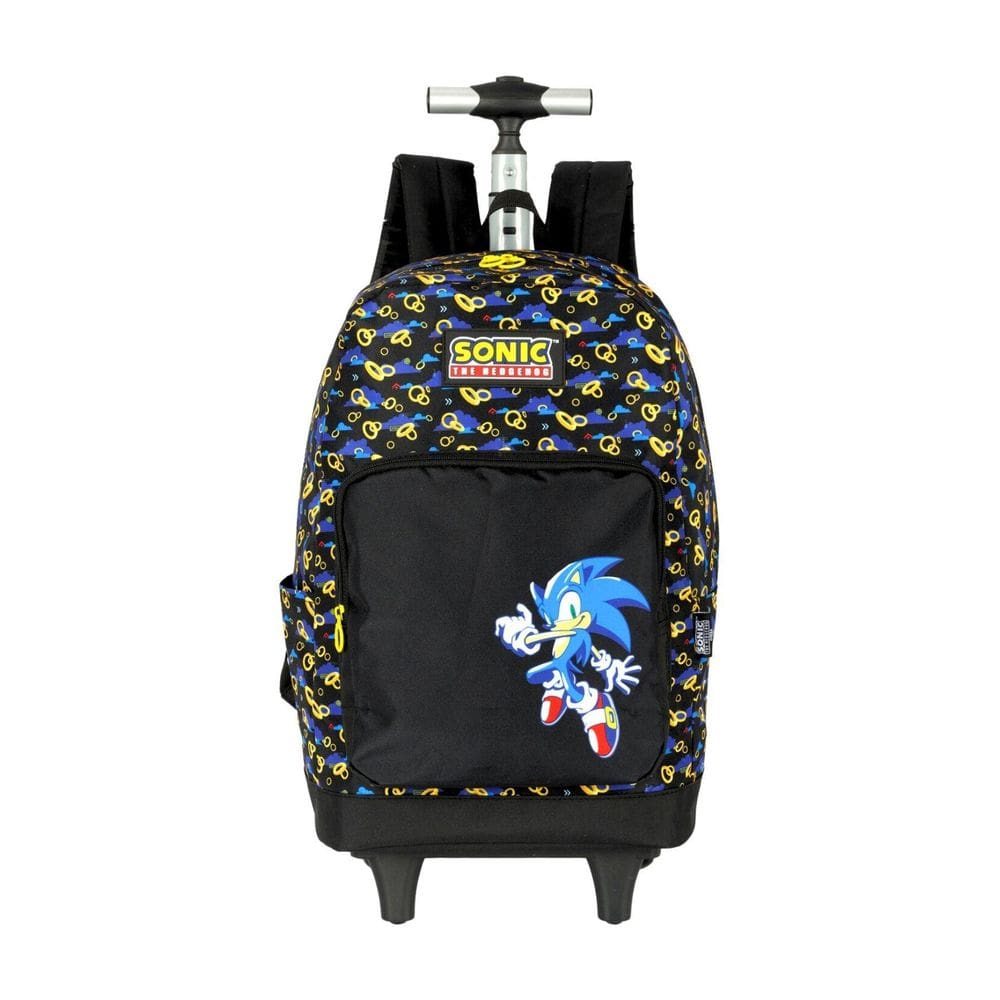 Mochila Escolar 2Em1 Rodas E Costas Sonic Game - Preto