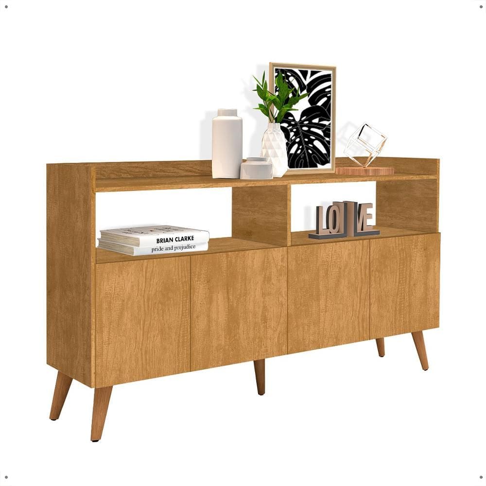 Buffet Master 4 Portas Pés Palito Madeira Nicho Organizador Aparador Grande Sala Jantar Nature - Lojas RPM