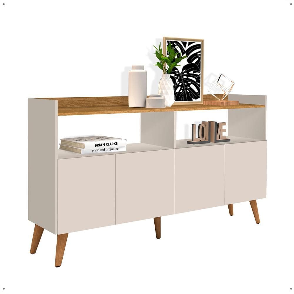 Buffet Master 4 Portas Pés Palito Madeira Nicho Organizador Aparador Grande Sala Jantar Off White/Nature - Lojas RPM