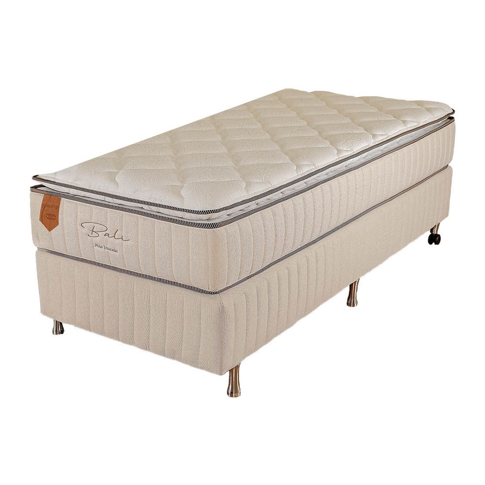 Cama Box Solteiro (Box + Colchão) 88X188X65 Bali Prorelax Molas Ensacadas Pillow Top Turn Free