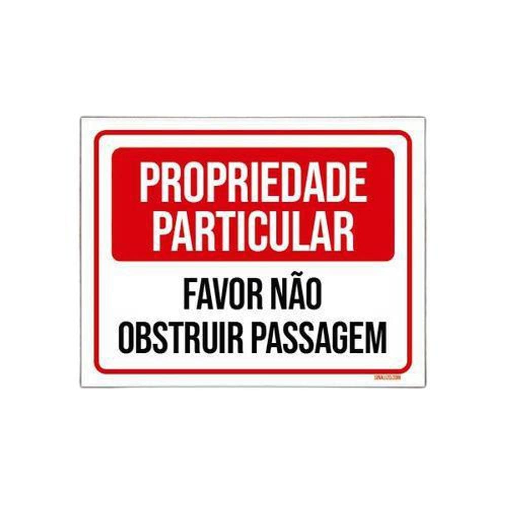 Placa Propriedade Particular Não Obstruir Passagem 27X35