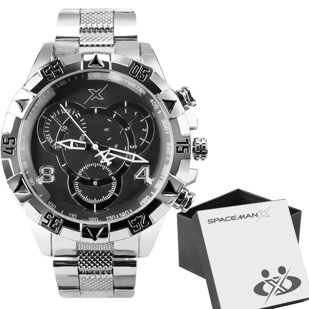 Relogio Prata Masculino Aço Inoxidavel + Premium Caixa Grande Mostrador Preto Presente Social Casual
