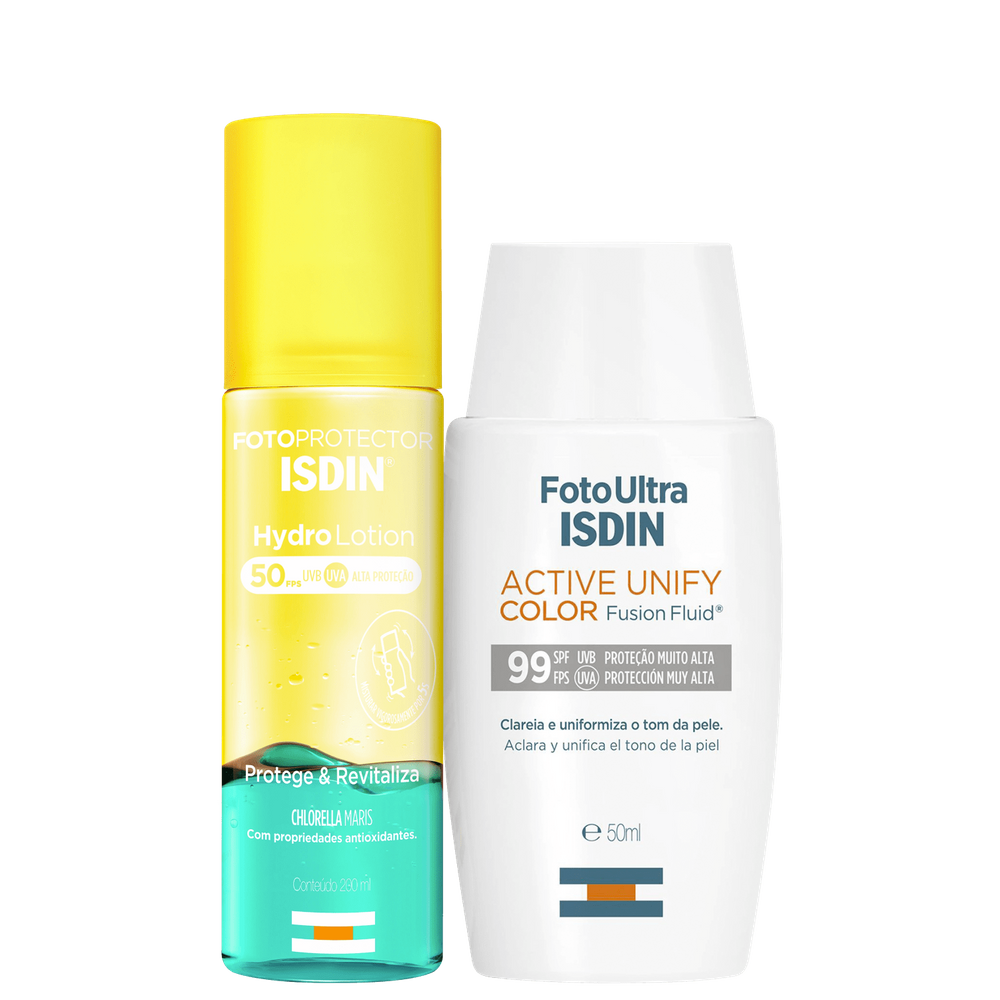 Kit ISDIN Foto Ultra Active Unify Fusion Fluid Color + HydroLotion (2 Produtos)
