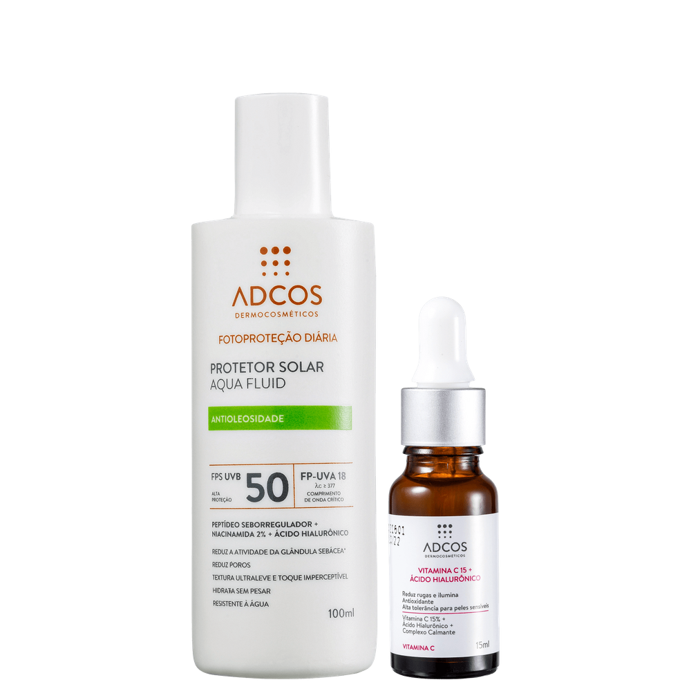 Kit Adcos Aqua Fluid FPS50 Vitamina C 15 (2 Produtos)