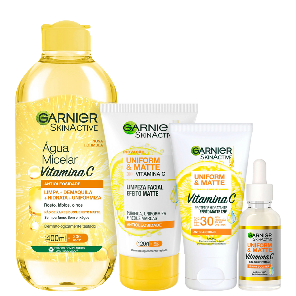 Kit Garnier SkinActive Uniform & Matte Vitamina C (4 Produtos)