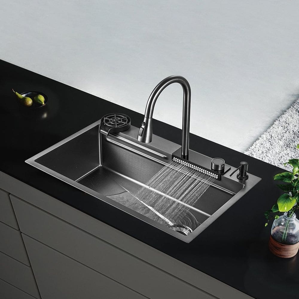 Cuba Completa Gourmet Multifuncional, Lava Copos em Inox Escovada Grascan Preto
