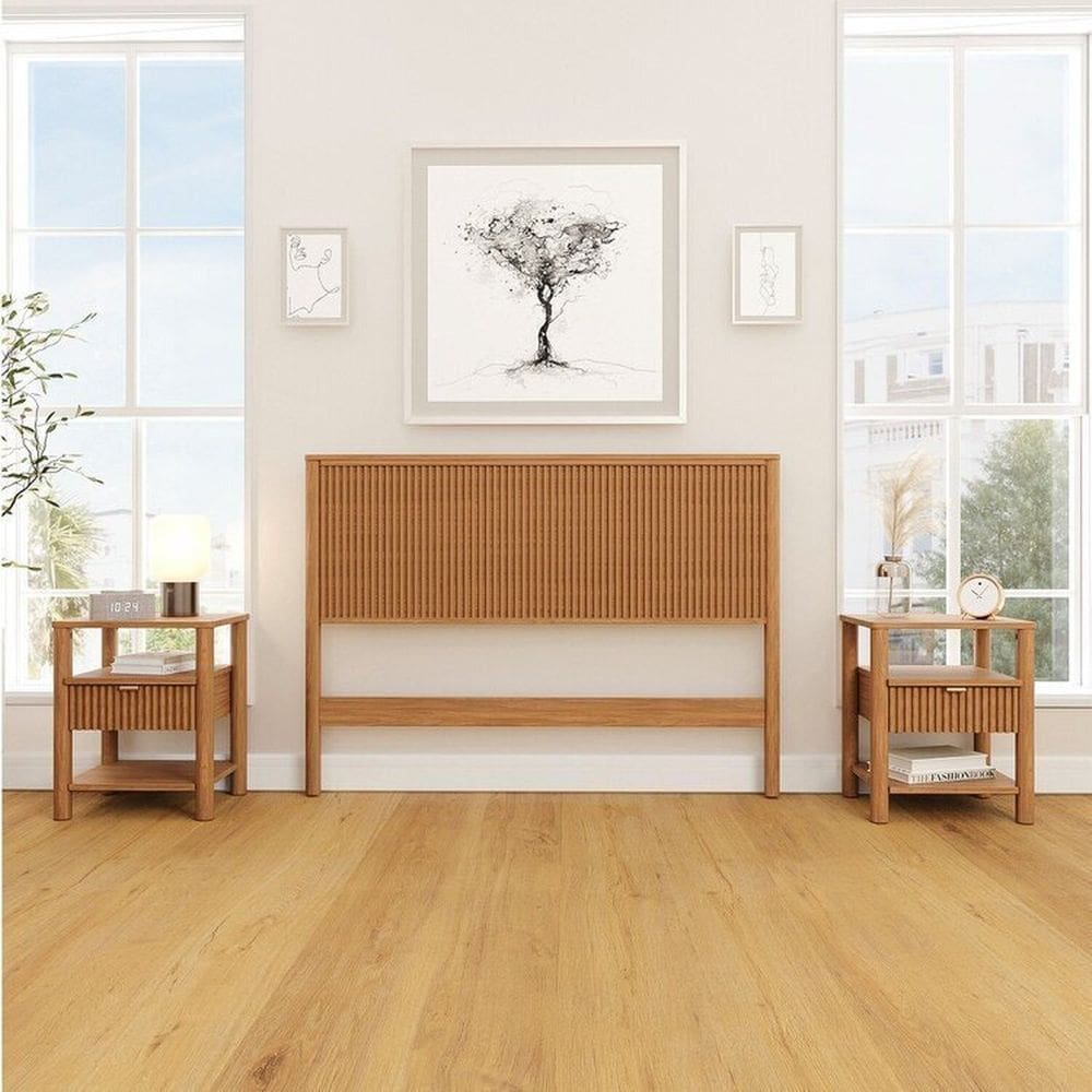 Conjunto Cabeceira Casal com 2 Mesas de Cabeceira Oiti Cabecasa MadeiraMadeira Marrom