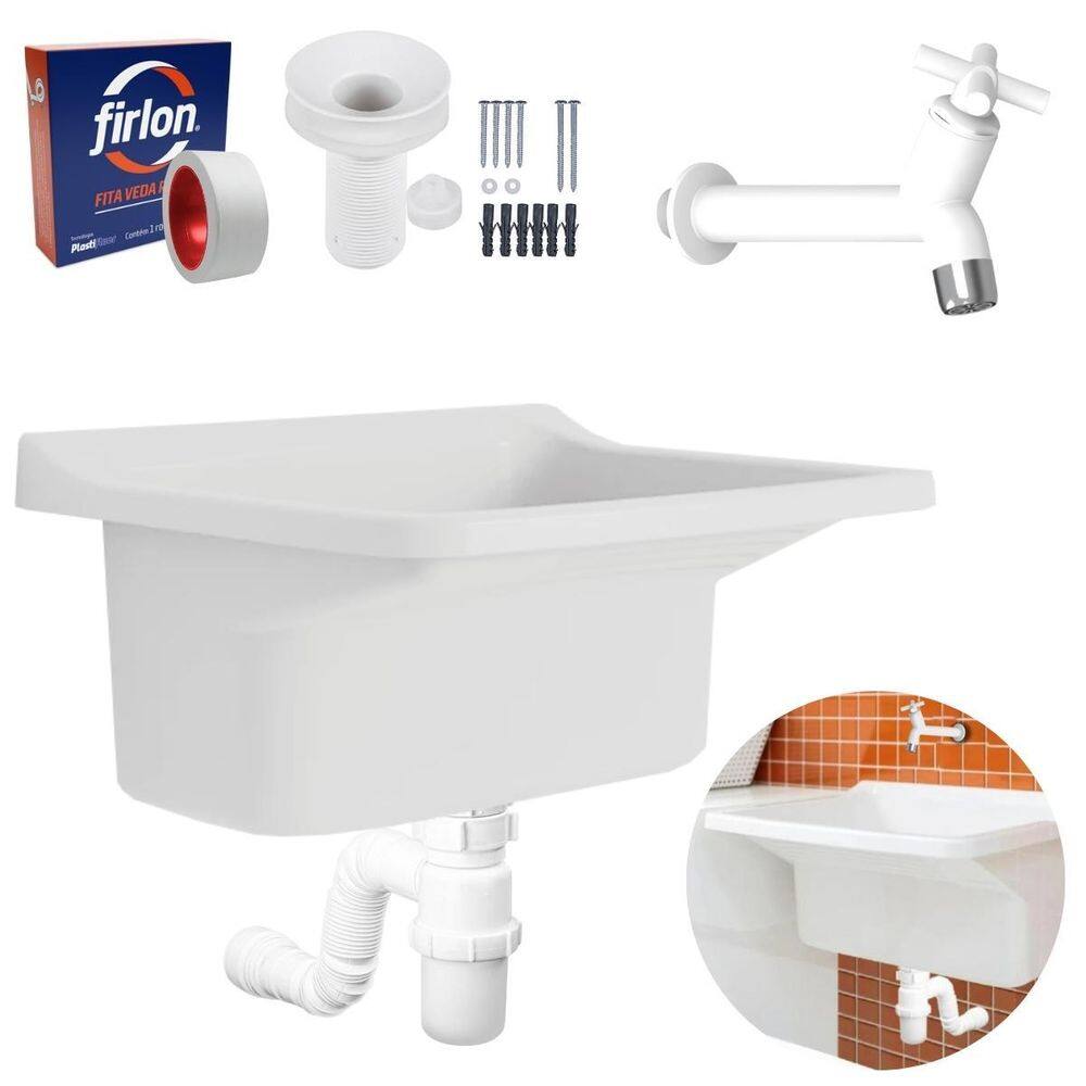 Tanque 40L Para Branco + Sifão Copo + Veda Rosca + Torneira