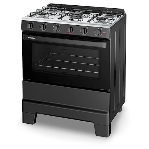 imagem-Fogão Esmaltec Ideal POP 5 Bocas Preto com Forno Limpa Fácil - Bivolt