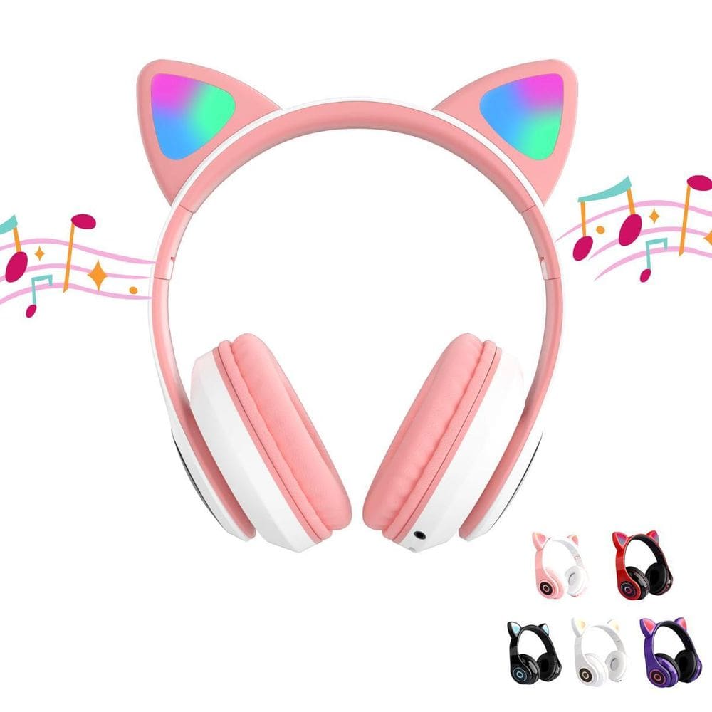 Fone De Ouvido Gatinho Bluetooth Rosa Led Meninas Infantil