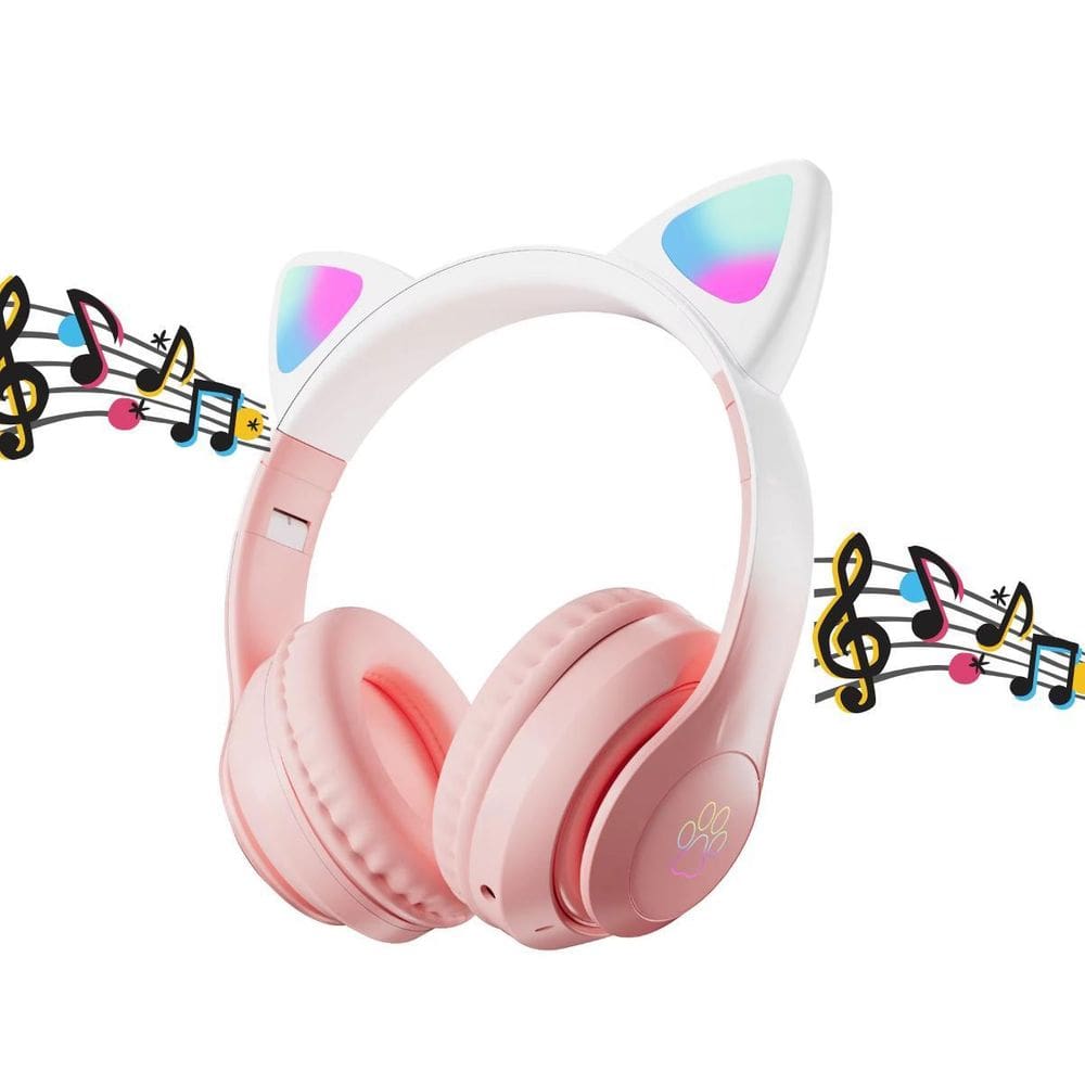 Fone De Ouvido Gatinho Bluetooth Rosa Led Feminina Infantil