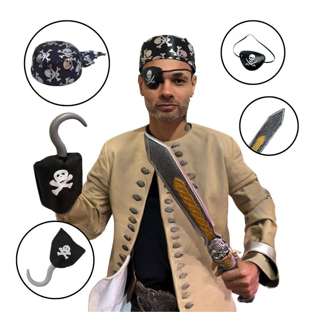 Kit Fantasia Pirata com Espada e Acessórios - 4 Itens