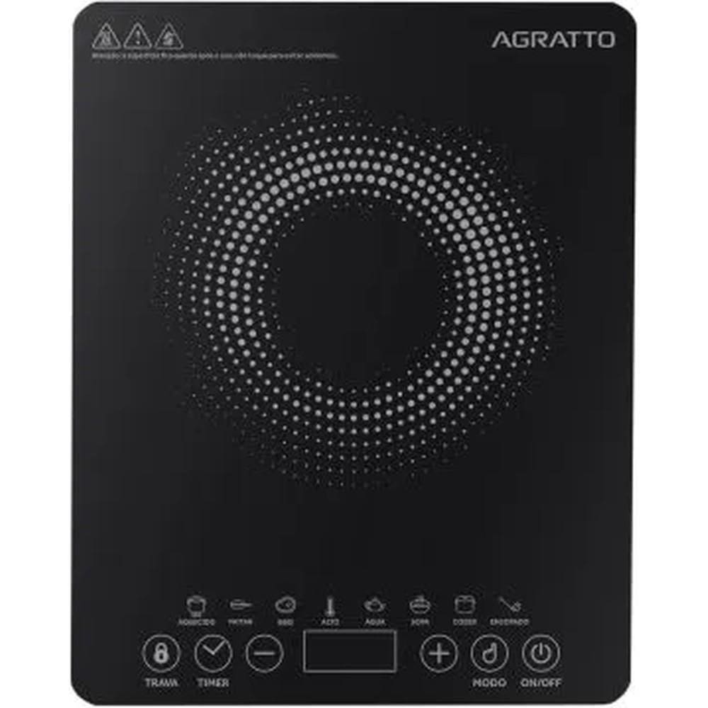 Cooktop Indução 1200W Vitrocerâmico 1 Boca Preto ACKI01-01 Agratto 110V