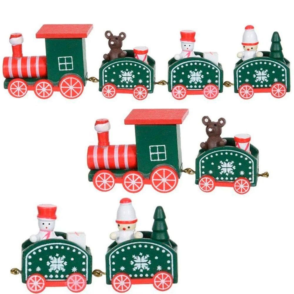 Decoração Trem Locomotiva Verde Enfeite Natal Madeira 19cm