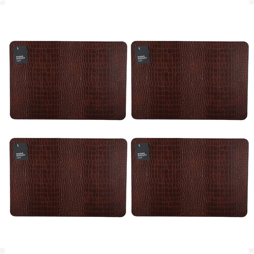 Kit 4 Lugar Americano Prático Premium Croco 45X30 Cm Marrom