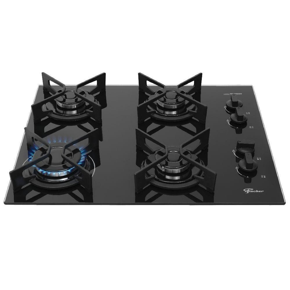 Cooktop Fit Line Fischer 4 Bocas Vidro Preto Chama Rapida BIVOLT 36310-102671