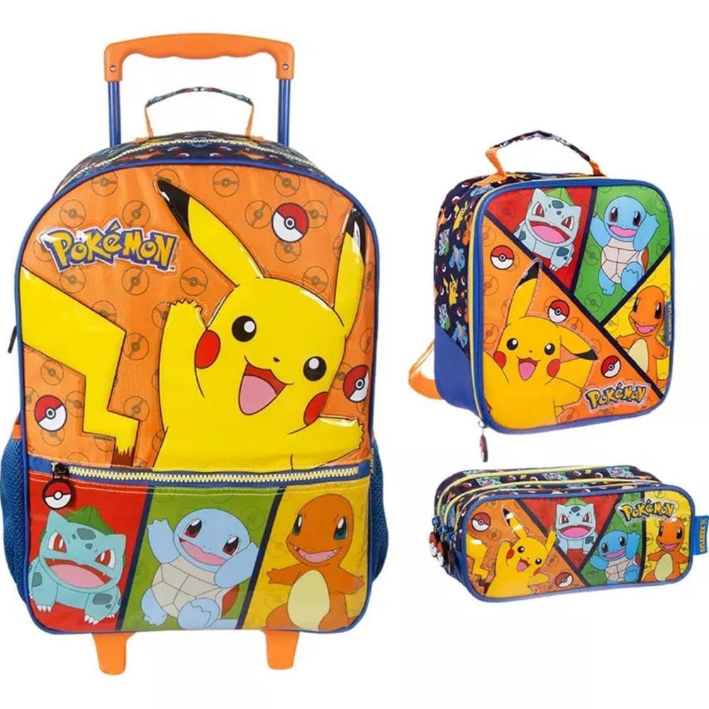 Kit Mochila De Rodinhas Estojo Lancheira Pokemon - Xeryus